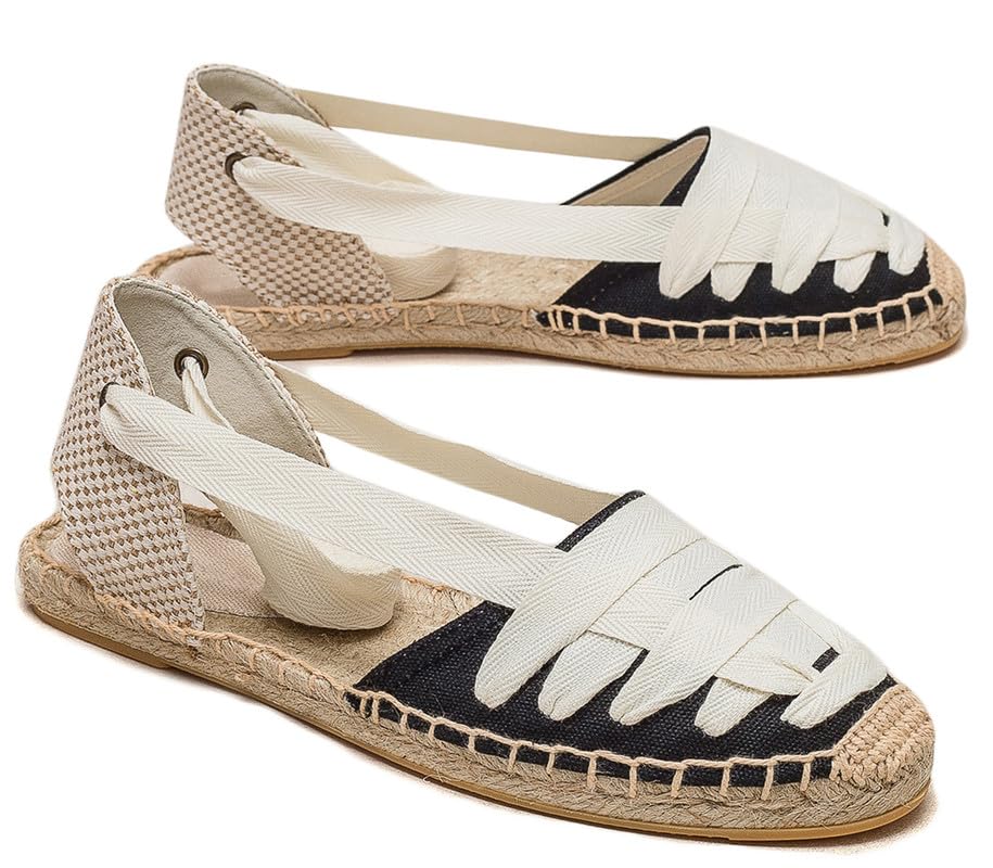 Image of Women's Espadrille FLat Sandals Closed Toe Ankle Wrap,Classic Lace Up Summer Dressy Flat Shoes