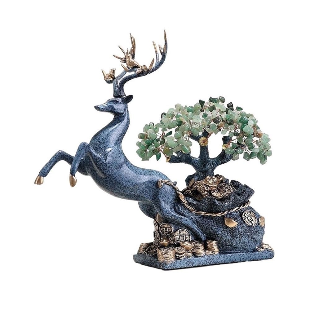 Fortune Crystal Trees Home Crystal Fortune Tree with Deer Ornament, Detachable Money Feng Shui Decoration(Green)