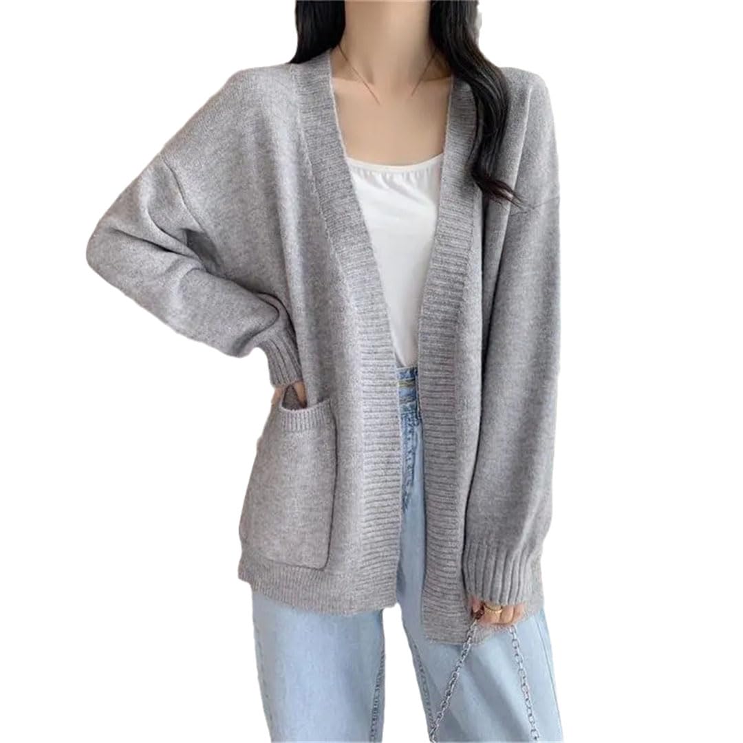 Vogrtcc Top A Maniche Lunghe in Cardigan Lavorato A Maglia con Scollo A V Ampio sul Davanti Aperto da Donna