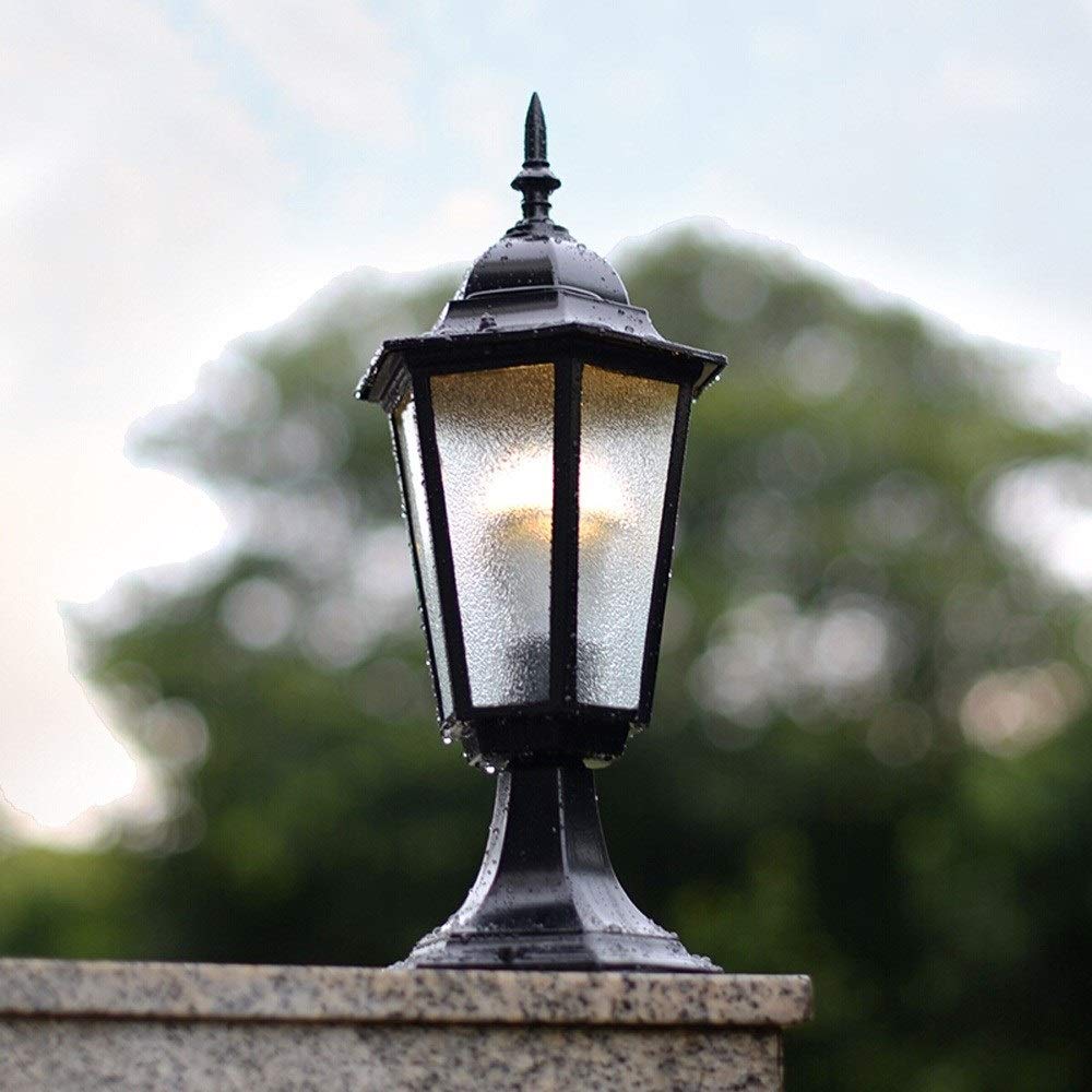 Lampy słupkowe Zewnętrzna europejska odporna na deszcz aluminiowa lampa kolumnowa Antyczna wodoodporna IP56 Słupek Lampa słupkowa LED Zewnętrzny ganek,Czarny