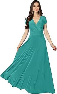 Womens Sexy Cap Short Sleeve V-Neck Flowy Cocktail Gown