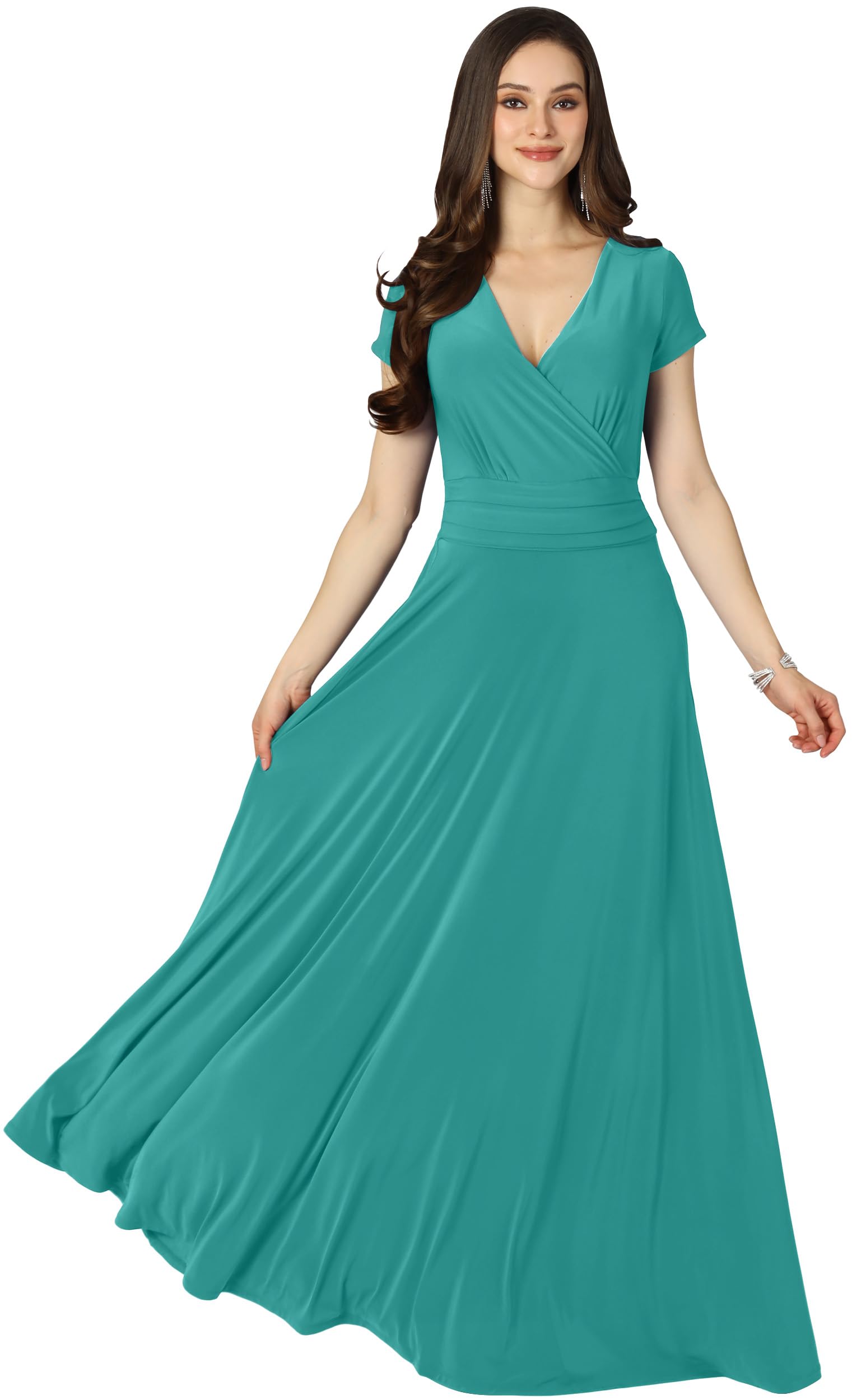 KOH KOH Womens Sexy Cap Short Sleeve V-Neck Flowy Cocktail Gown