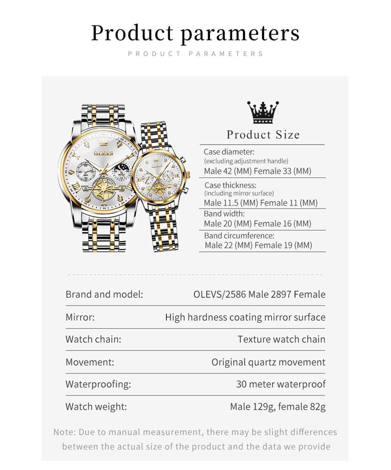OLEVS Juego de relojes para parejas para hombre y mujer, reloj a juego con diamantes románticos para el día de San Valentín