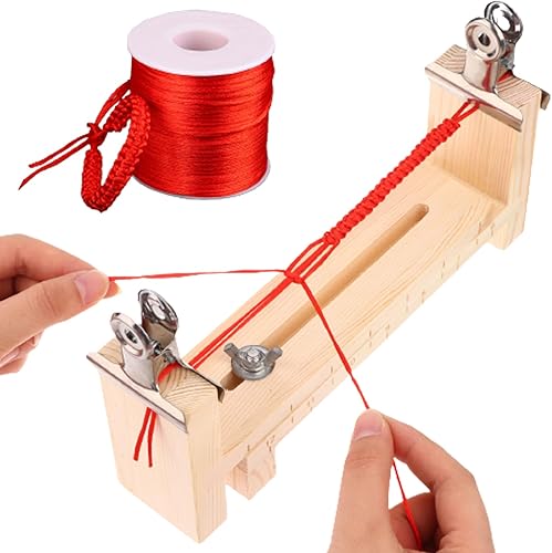 YAMSLAM Pulsera de madera ajustable con 2 clips, plantilla de pulsera de madera con 1 rollo de cuerda trenzada de 77 yardas en forma de U, kit de