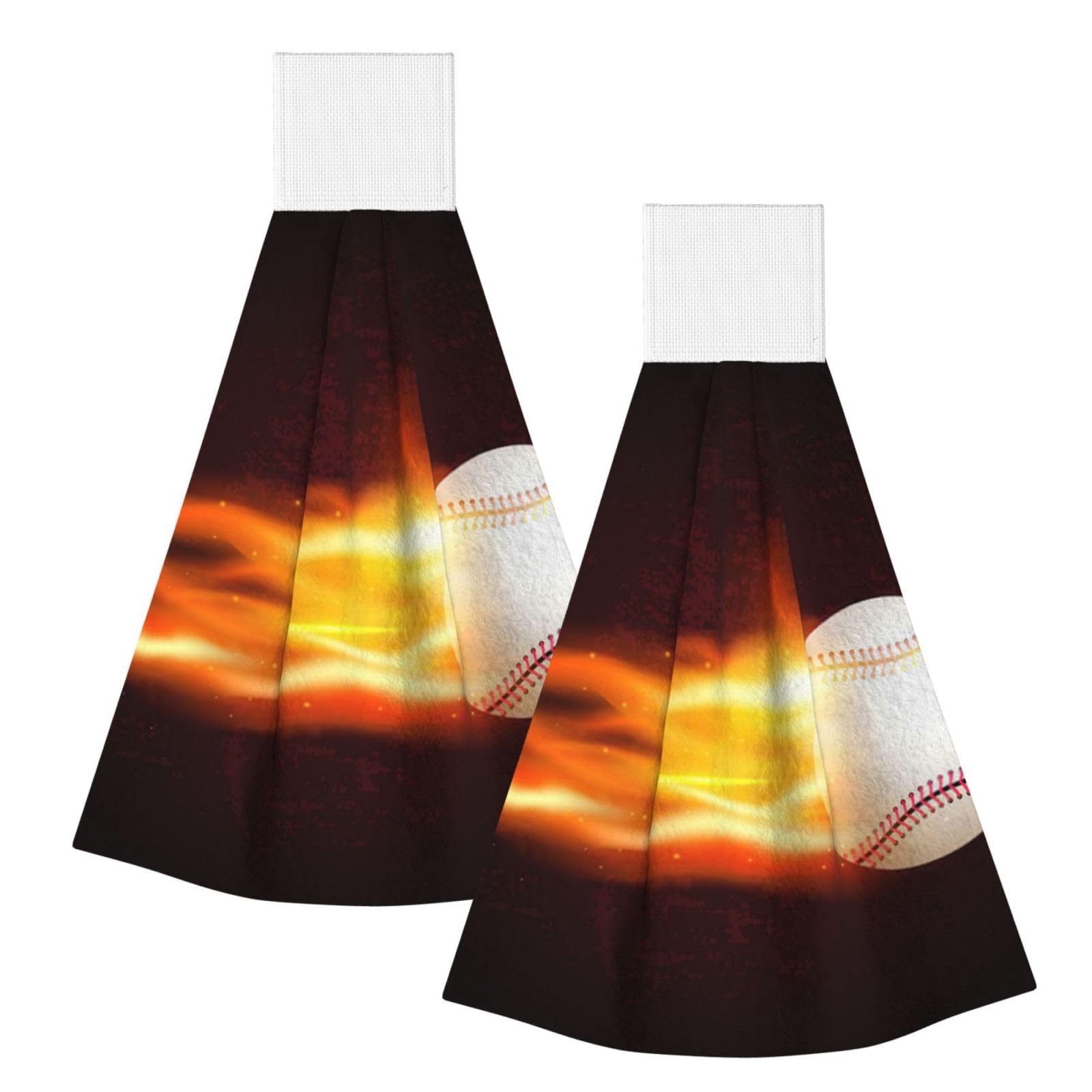 DOPKLNA Burning Baseball Fire Flame Pattern, 2 Pcs Hanging Coral Fiber Hand Towels for Bathroom, Absorbent Kitchen Towels