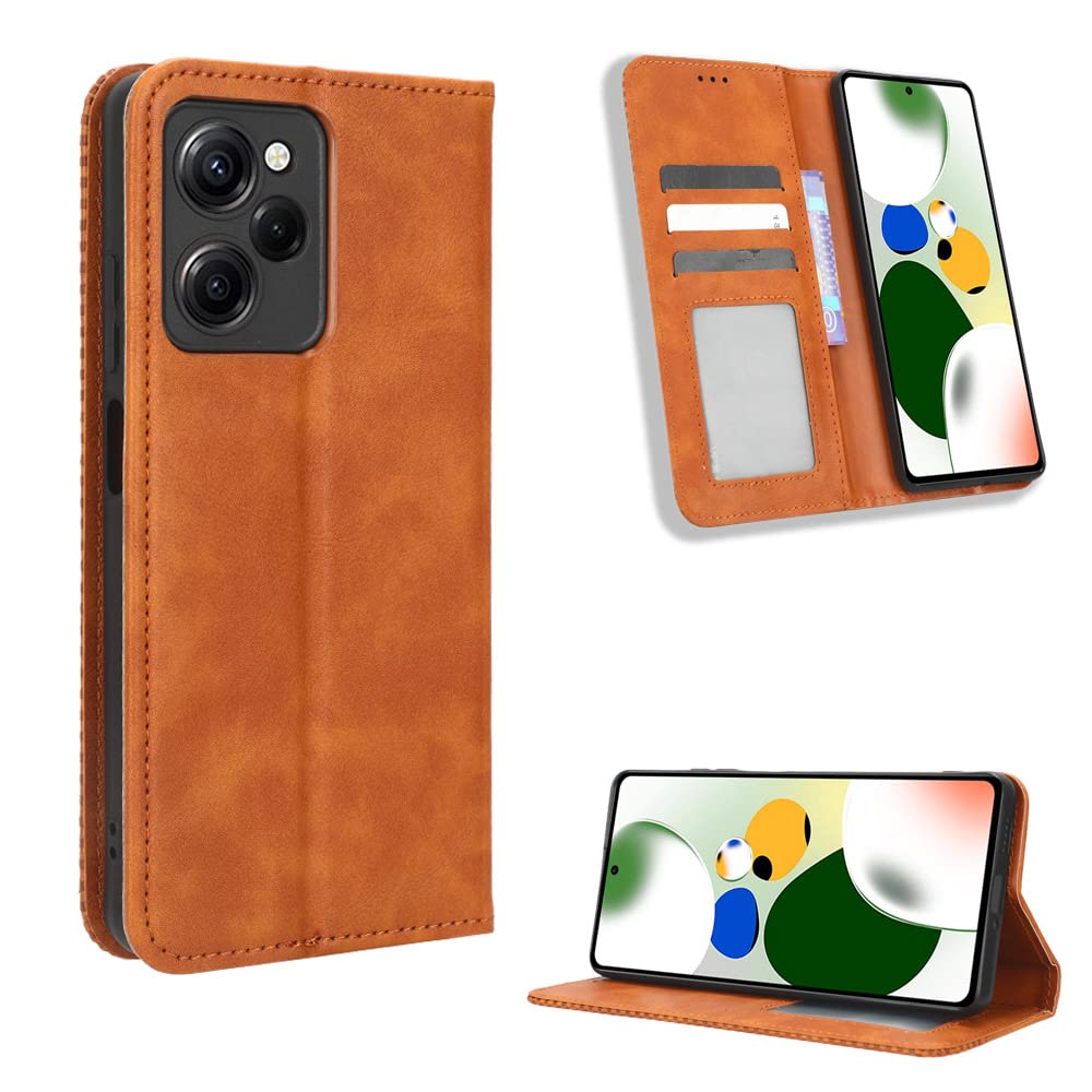Cover Compatible with Xiaomi Poco X5 Pro 5G Case,Compatible with Redmi Note 12 Pro Speed 5G Case PU Leather Flip Kickstand Wallet Card Slot Magnetic Closure Brown