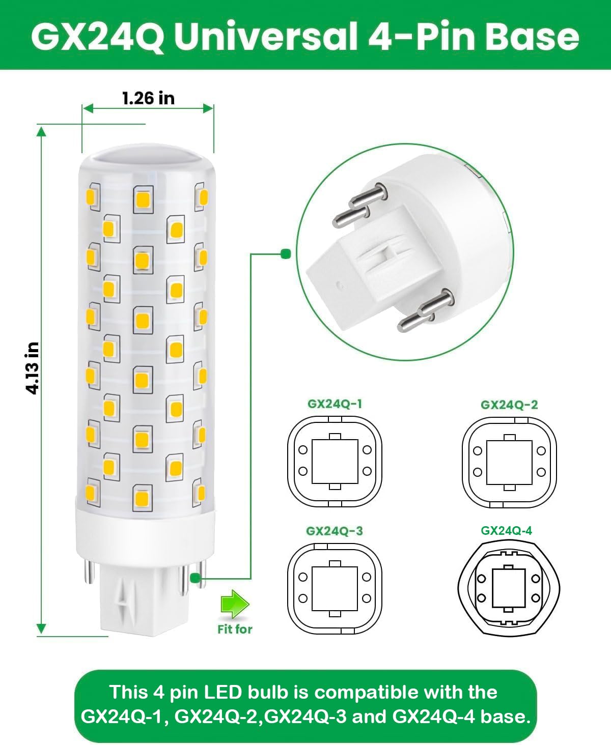 Makergroup GX24Q 4-Pin Base LED Light Bulbs, Warm White 3000K, 13W