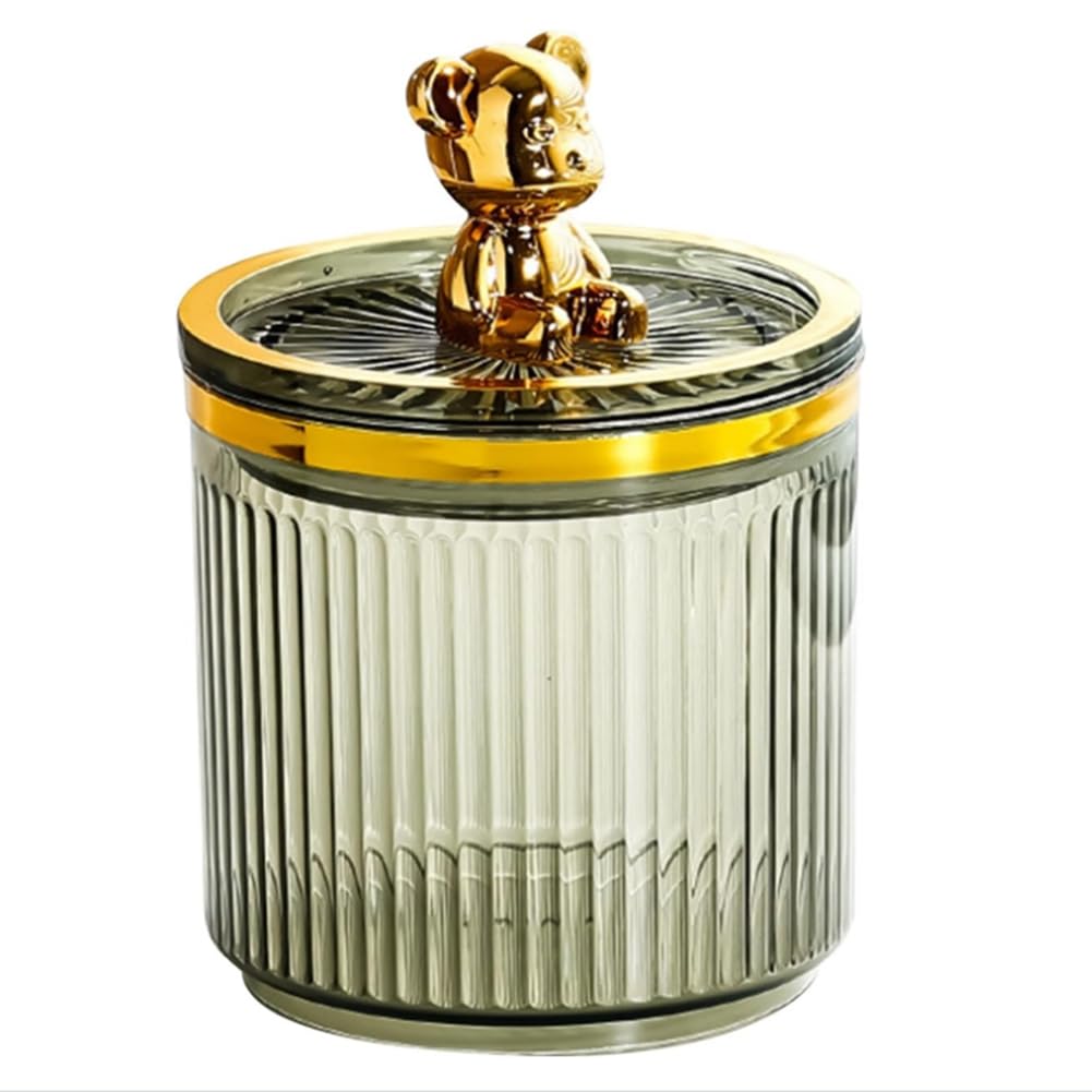 Lwaviwer Cotton Swab Storage Acrylic Storage Box Cute Bear Cotton Pad Holder Makeup Organizer for Cotton Swabs Box Green