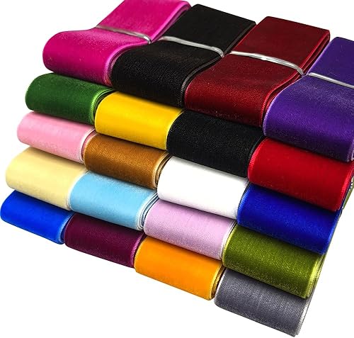 Chenkou Craft Cinta de terciopelo de 20 yardas, 1 12 pulgadas, total de 20 colores, lotes surtidos a granel