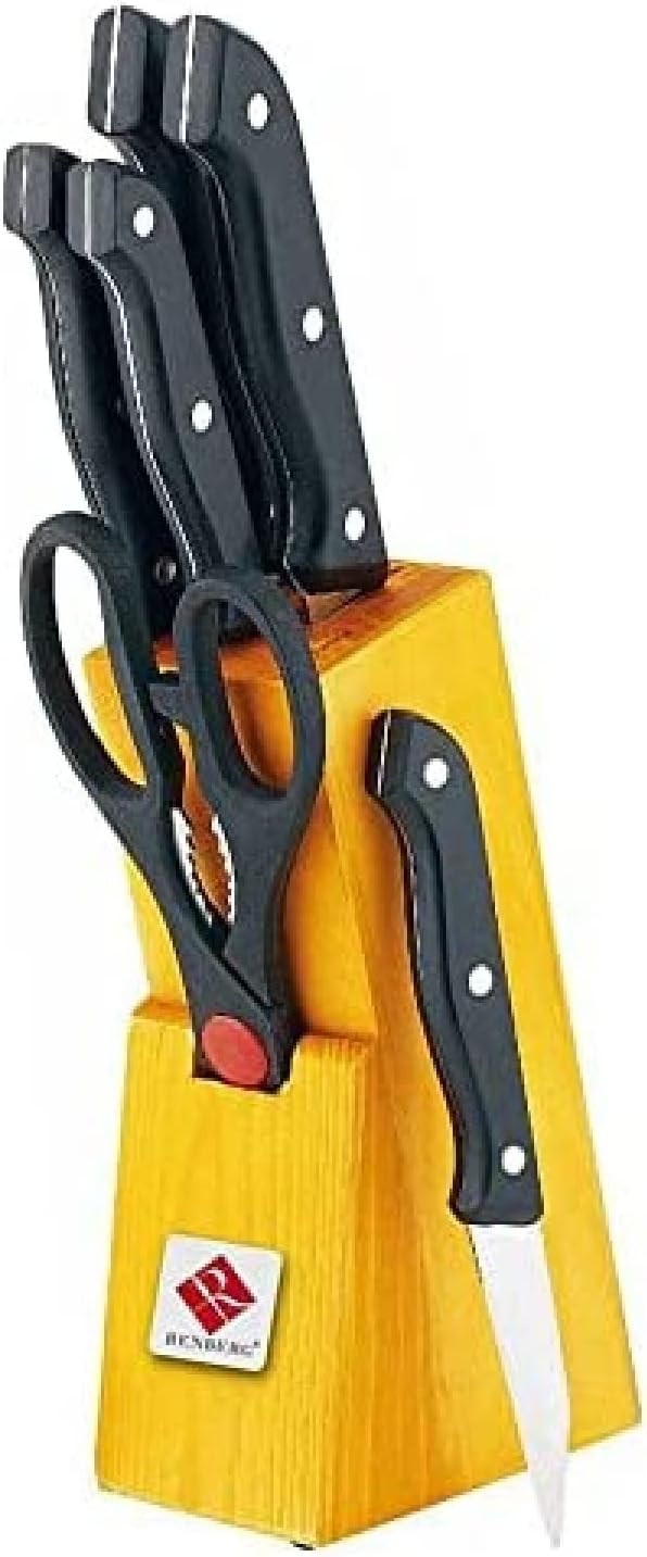 Renberg 7 Piece Knife Block Set With Oak Coloured Knife Block Amazon