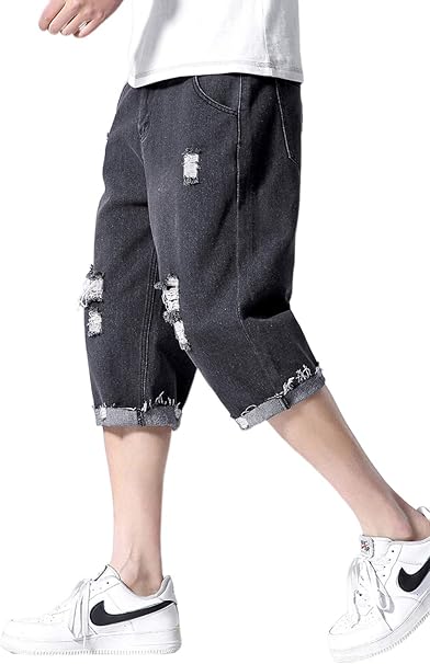 Amazon Foxseon メンズ クラシックフィット 七分丈ハーフパンツ メンズ 短パン ショートパンツ デニム クロップドパンツ パンツ 春 夏 秋 ファッション メンズ ショートパンツ 通販