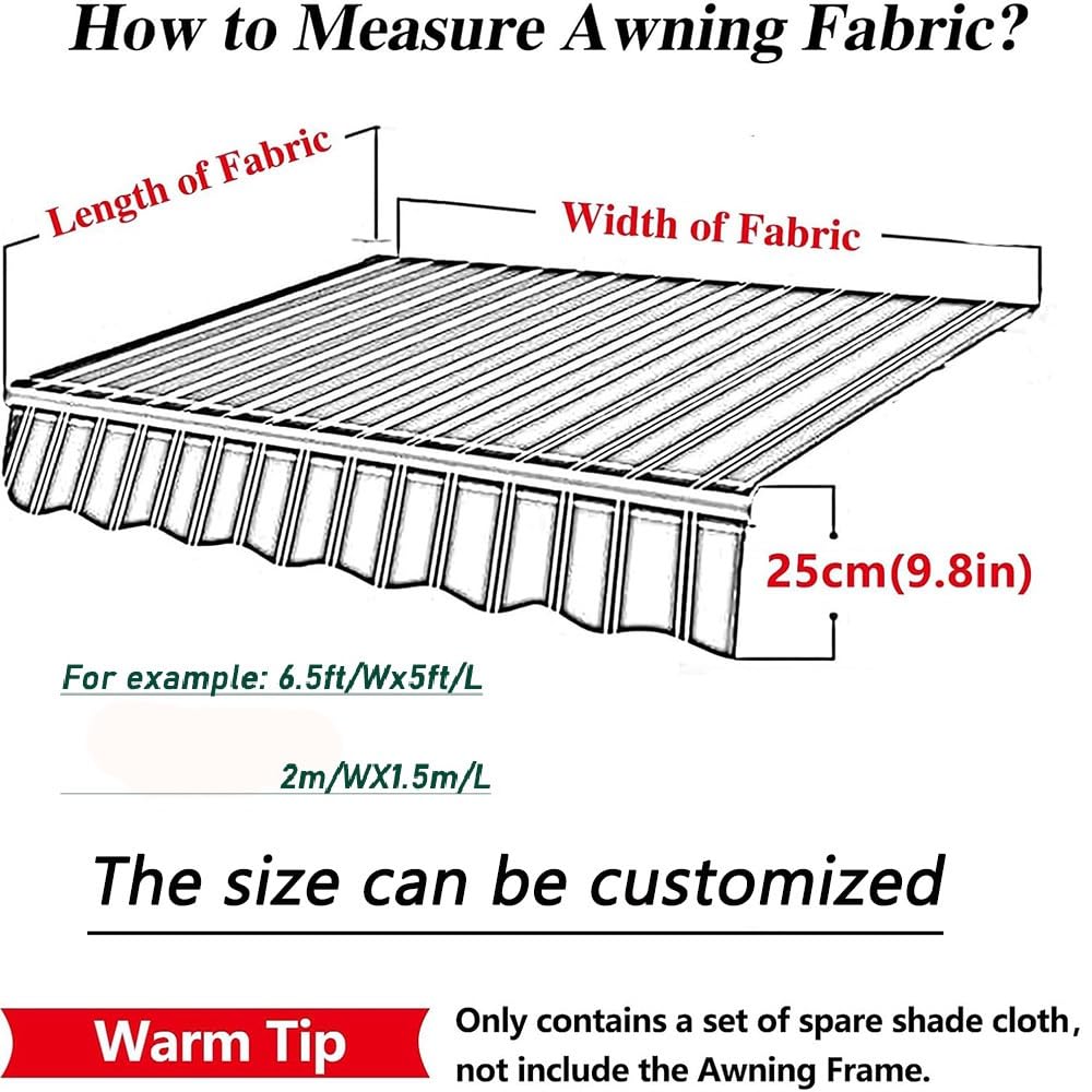 Remplacements De Tissu Store Banne Manuel Couverture Toile De Remplacement Tissu De Remplacement pour Auvent, 2/3/4/5/6/7m Toile D'Auvent Protection Solaire(22.9x11.4ft(7x3.5m))