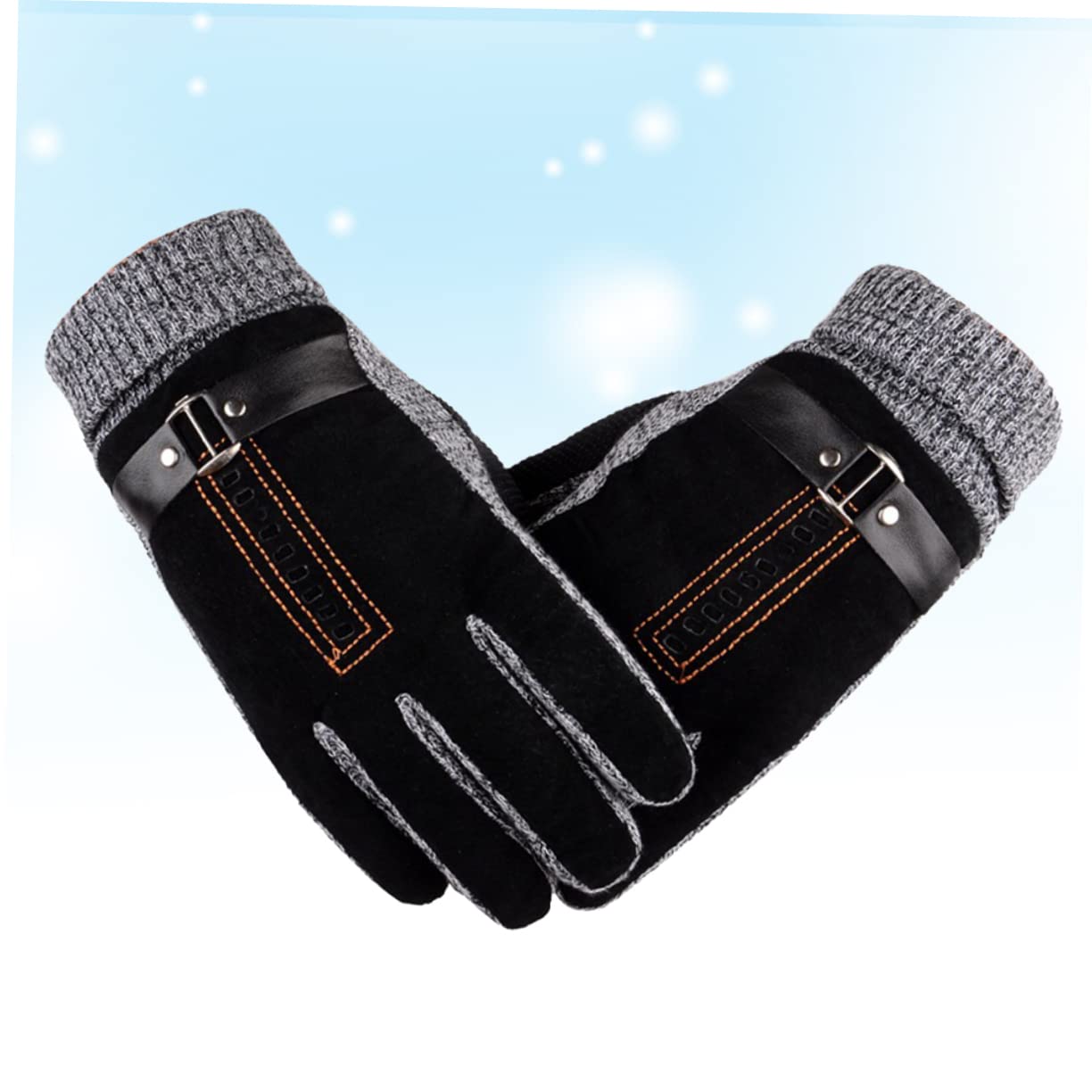 VANZACK Thick Fleece-Lined Winter Gloves Men's Windproof Thermal Mittens Pigskin Leather