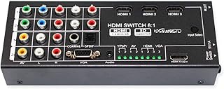 Multi-Functional HDMI Converter with 8 Inputs (VGA + AV + Ypbpr Component + HDMI) to One HDMI Output,COAXIAL Output,SPDIF Output Supports HDMI v1.4 3D