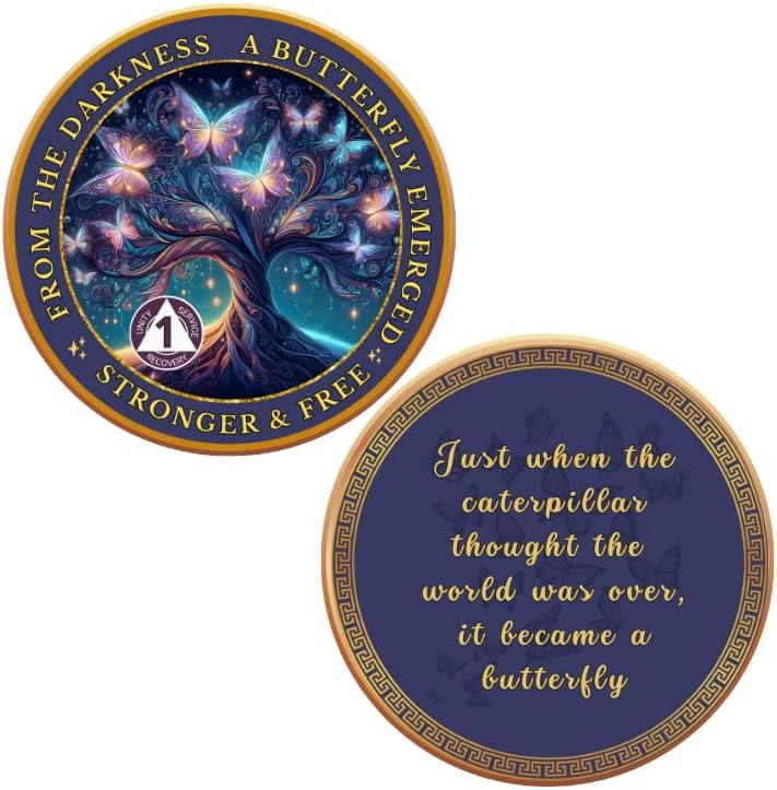 Custom Affirmation Sobriety Coin, Recovery Milestone Token, AA Sobriety Chip, One Day at a Time Reminder, Sober Anniversary Gift, Inspirational Butterfly Keepsake (Rose)