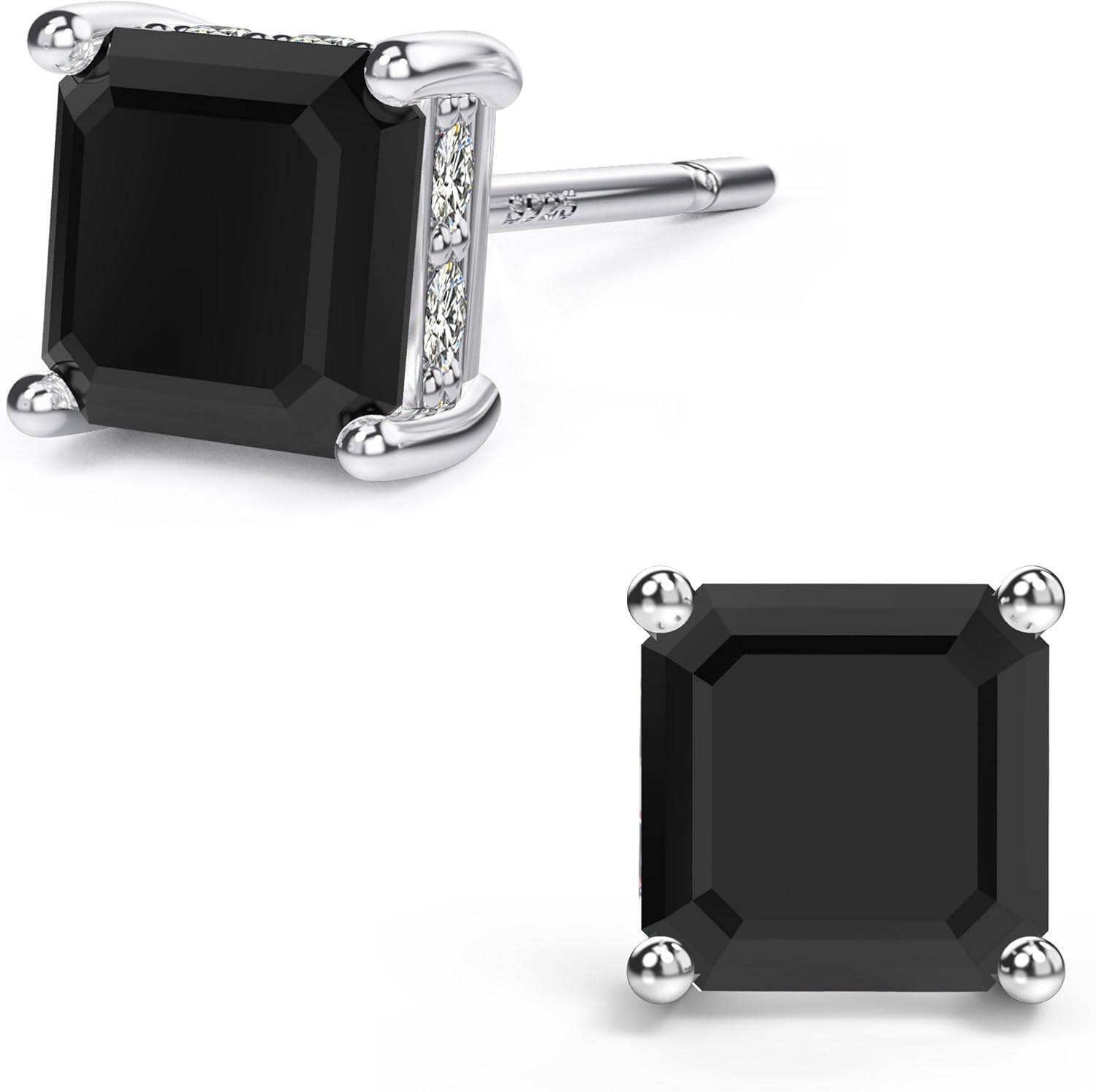 18K White Gold Plated Sterling Silver Asscher Cut Cubic Zirconia Stud Earrings for Women Men | Square CZ Stud Earrings Simulated Diamond Earrings Studs