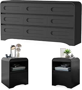 Amazon.com: 9 Drawer Dresser and Nightstand Sets for Bedroom, 3 Piece ...