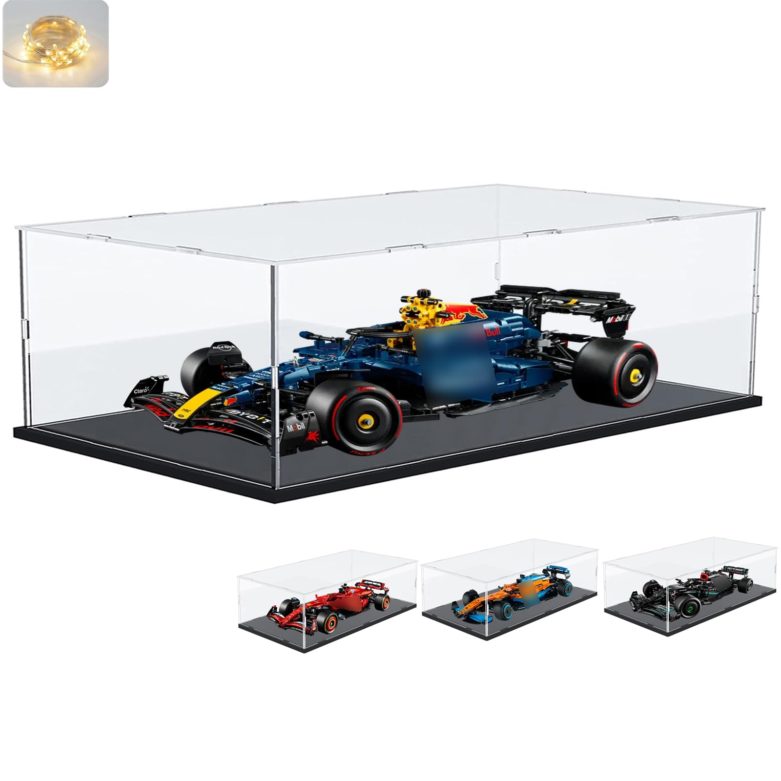 Acrylic Display Case for 10292 Friends Apartments for Lego 42171 1/8 Car Glass Display Case Acrylic Box Transparent Large with Wood-Plastic Base and Light