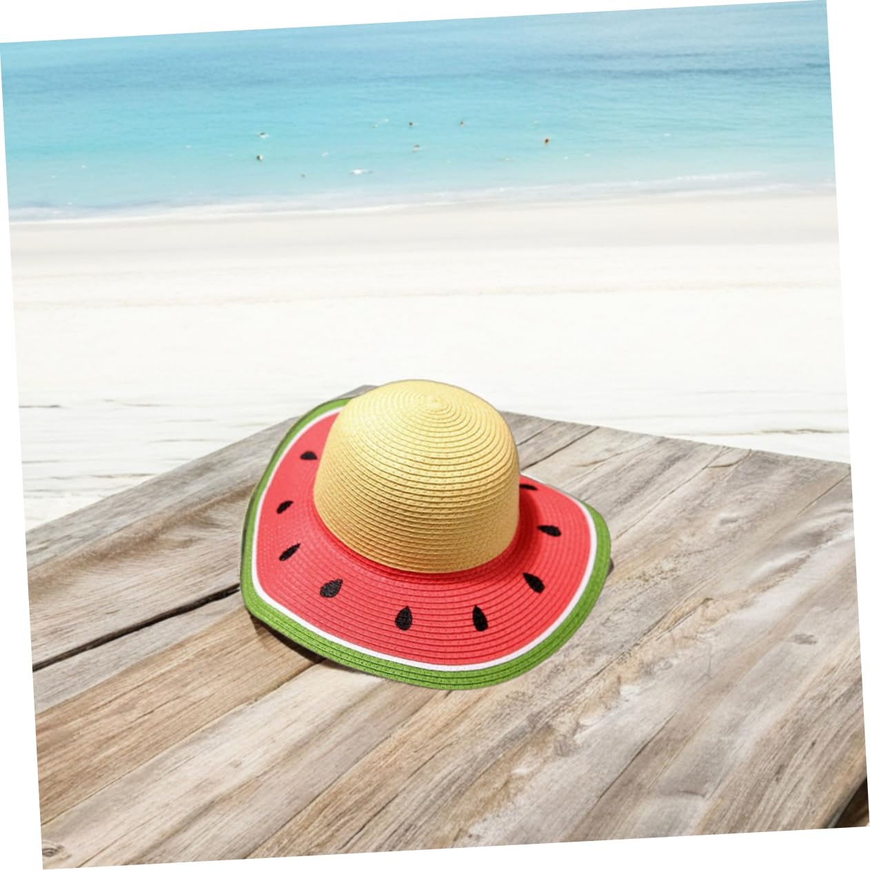 Abaodam Sombrero de Paja para Niña Diseño de Fruta Sandía, ala Ancha, Transpirable y Plegable para Actividades al Aire Libre en Verano