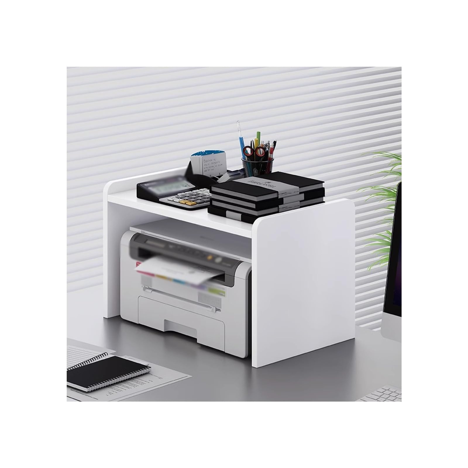 IEOWY Printer stand,2-Tier Printer Stand, Large Laser Printer Rack & Shelf for Home Office, Desktop Fax Machine Table, Warm White Printer Table, Durable Printer Storage Solution