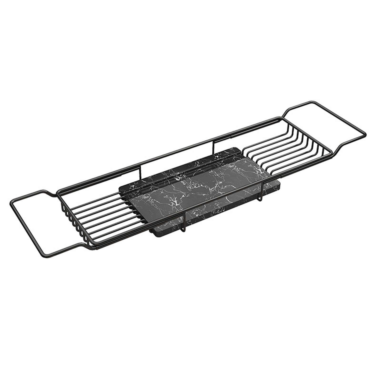 JKJZSALJ Adjustable Bathtub Caddy Tray, Expanding Bathroom With Draining Design, Stable Over Tub Storage For Home Spa Experience - Elegant Black & White Marble