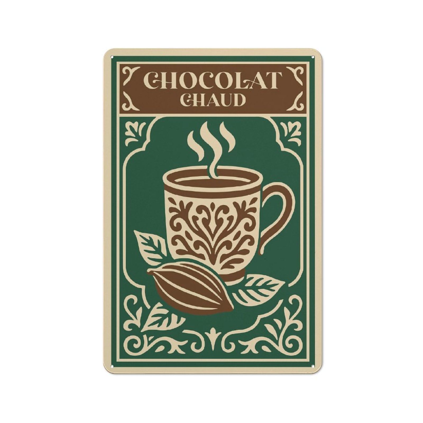 Junmoney Style-24 Chocolat Chaud Vintage Style Illustration Decorative Tin Plaque 30X20cm, Decorative Novelty Wall Art For Hallway, Home Bar, Garage Or Study