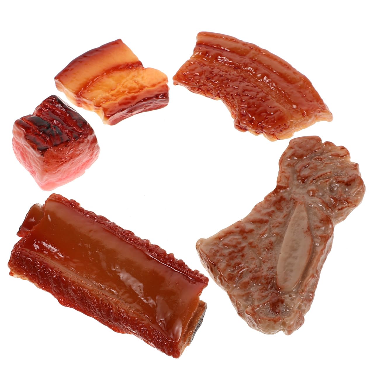 Adornos de carne simulada – 5 piezas de costillas de cerdo estofadas realistas para decoración de cocina del hogar, accesorios de fotografía de alimentos, carne falsa en miniatura para enseñar