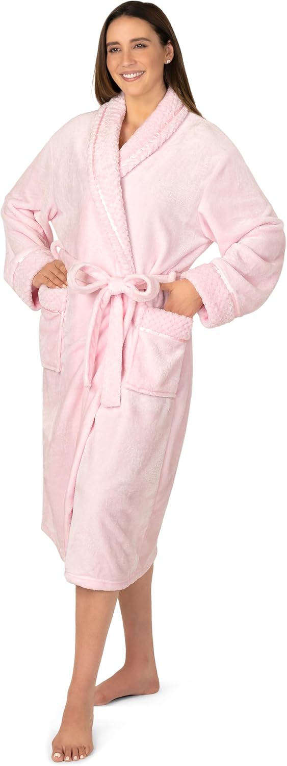 PAVILIA Soft Plush Women Fleece Robe, Cozy Warm Bathrobe, Fuzzy Female Long Spa Robe - Image 7