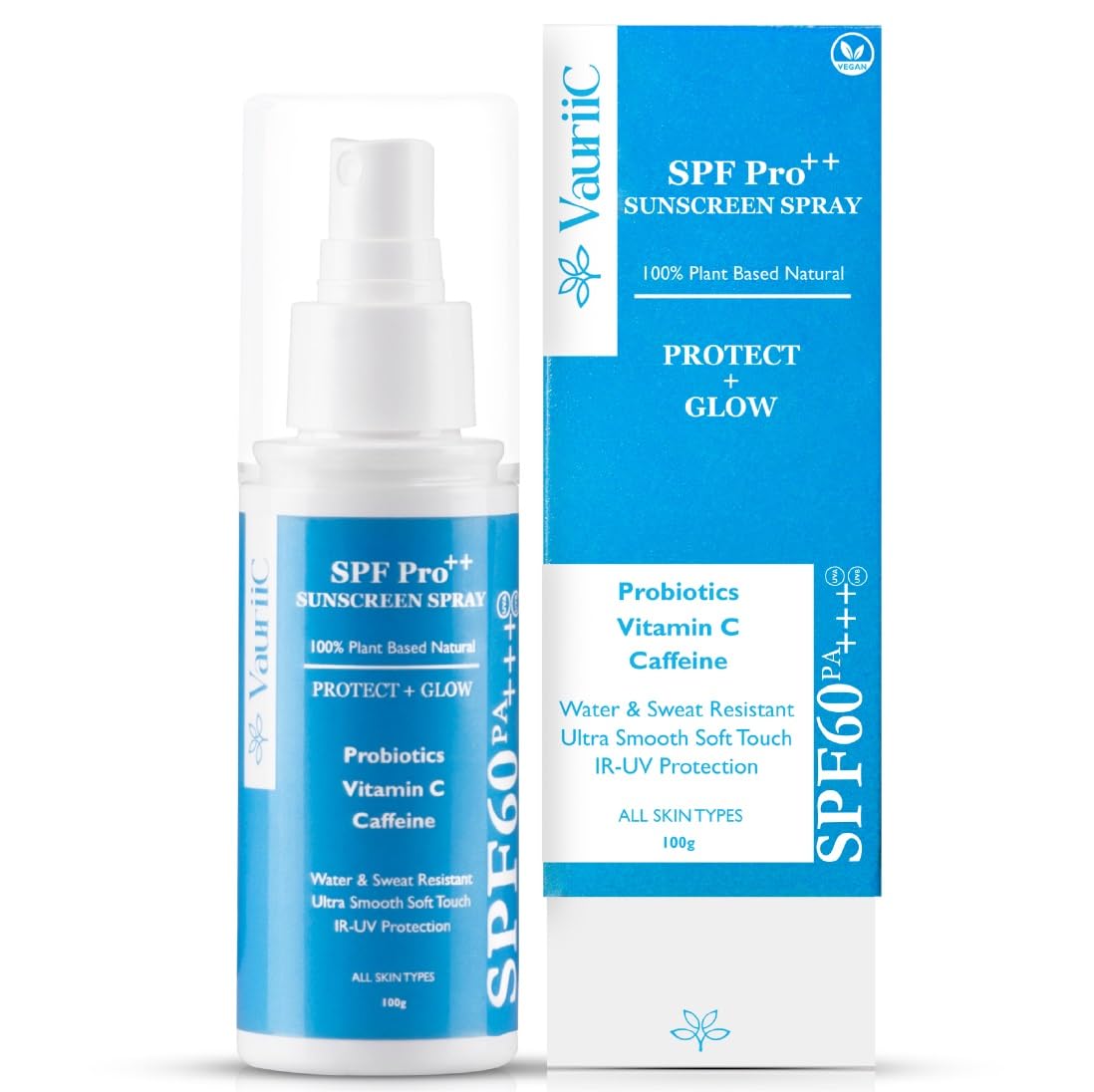 Sunscreen SPF-60 Spray PA++++ For UVA/B & Blue Light Protection | No White Cast | Hyaluronic Cooling Sunscreen | Broad Spectrum | Ultra light & Non sticky with Probiotics & Vitamin C | Sweat & Water Resistant | Women & Men | All Skin Types | 100ml