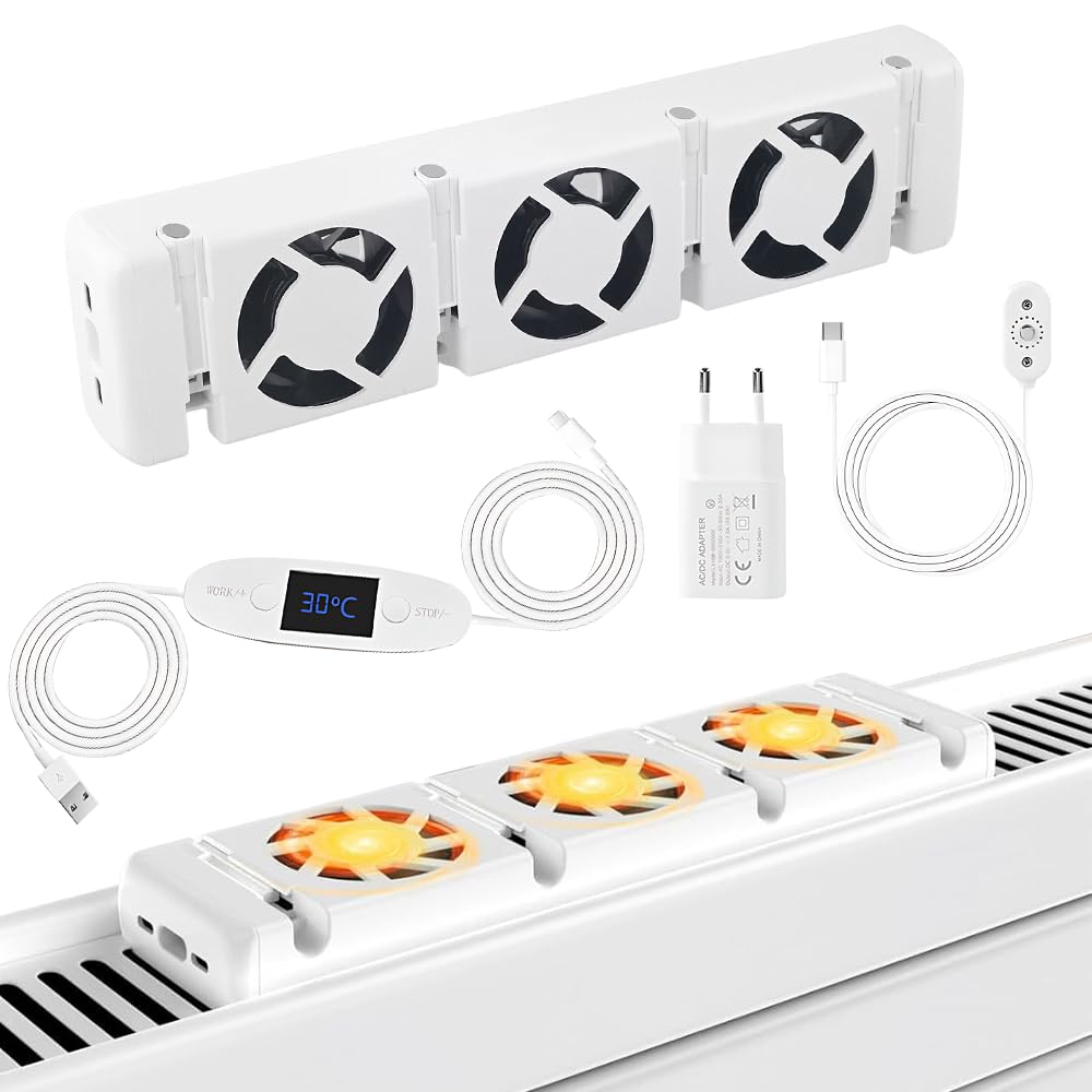 Ventilatore per Termosifone, Ventole per Termosifoni, Ventola Termosifoni con 3 Ventole Per Aumenta l'efficienza del Riscaldamento, Risparmiare Energia E Costi Di Riscaldamento