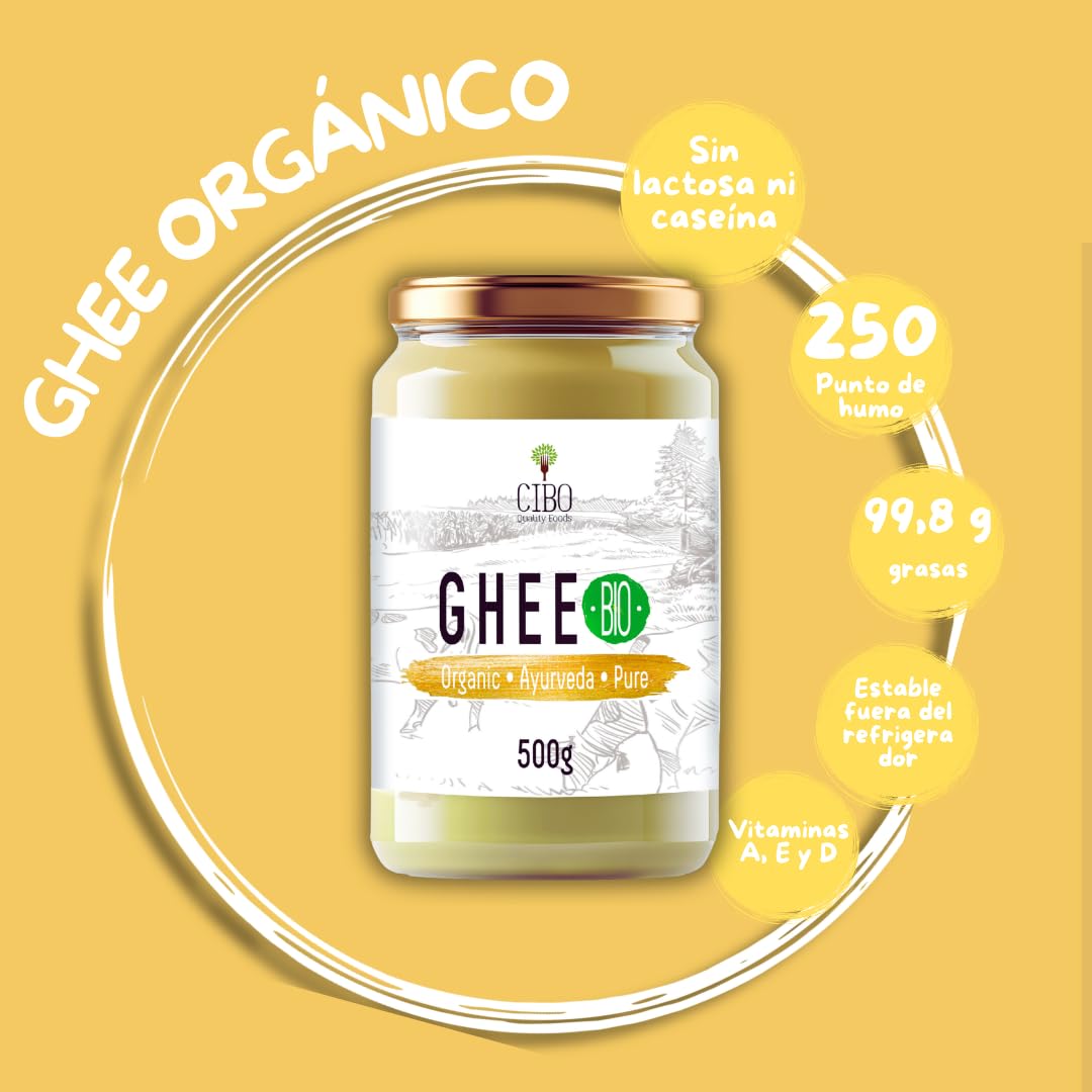 Cibo Ghee Ecológico 500g - Leche de Parma y Reggio Emilia - Vacas de Pasto - Punto de Humo 250°C