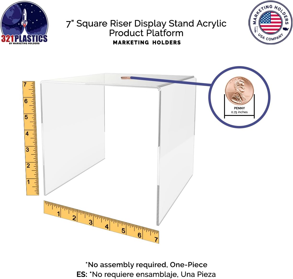 Marketing Holders 6 Pack Clear Acrylic Riser Display Stand 7" Square Products Platform Retail Products Showcase Plexiglass Counter or Tabletop Decor One Piece Pedestal
