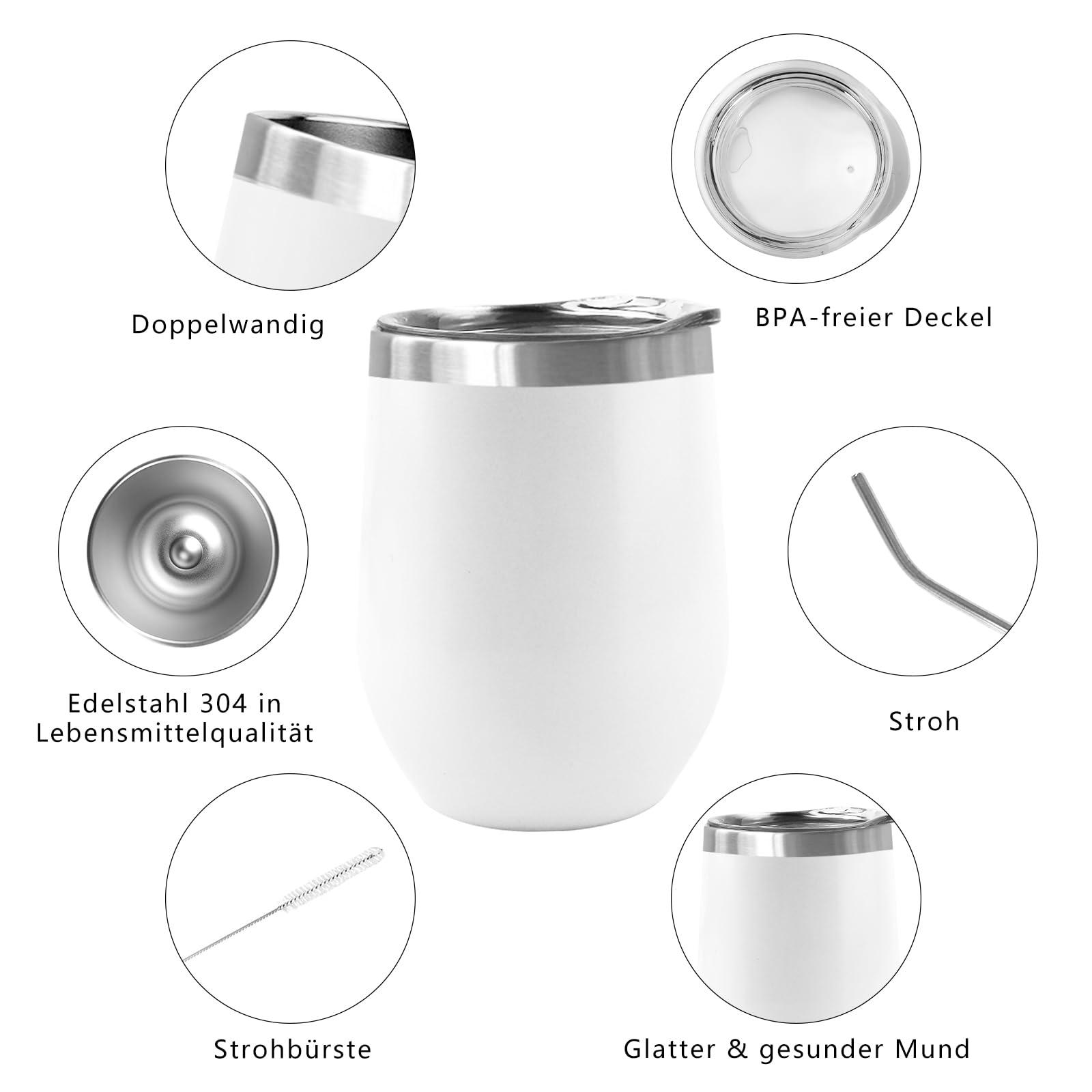 Lot De 2 Mugs Isothermes 350 Ml Avec Paille - Acier Inox 304, Isolation Sous Vide, étanches