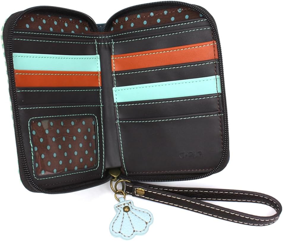 CHALA Zip Around Wallet, Wristlet, 8 Credit Card Slots, Sturdy Pu Leather - Turtle A - teal stripe - Image 4