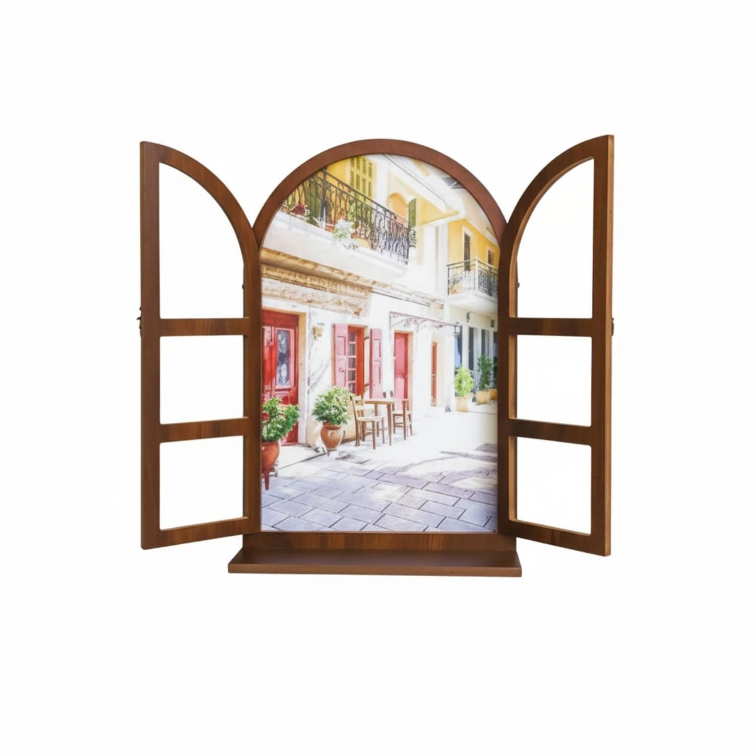 Vintage Design Arched Window Frame Wall Decor Distressed Finish Arched Window Frame Ready to Hang Creates Illusion of Space for Homestay, Cafe, Red Door Town-image-12