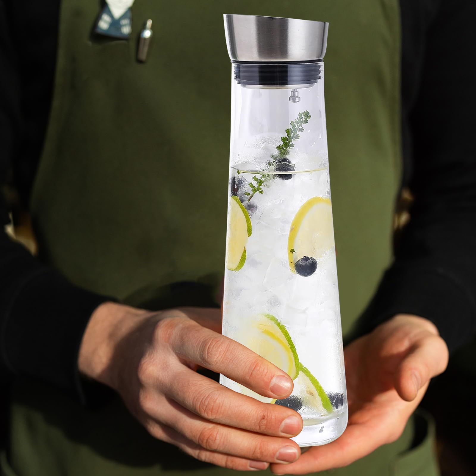 APACALI 2 unidades de jarra de cristal con tapa, jarra de 1 litro con tapa, jarra de agua de cristal para bebidas caseras, té helado, leche, café y vino