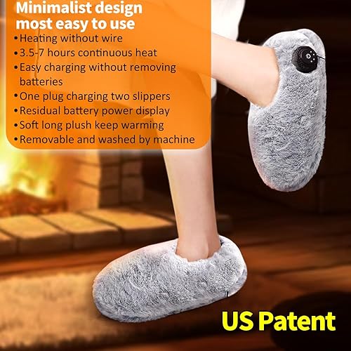 Miniatura 2 de Pantuflas térmicas para pies fríos, almohadilla térmica eléctrica portátil para mujer, recargable, 3.5-7 horas de calefacción, alimentadas por