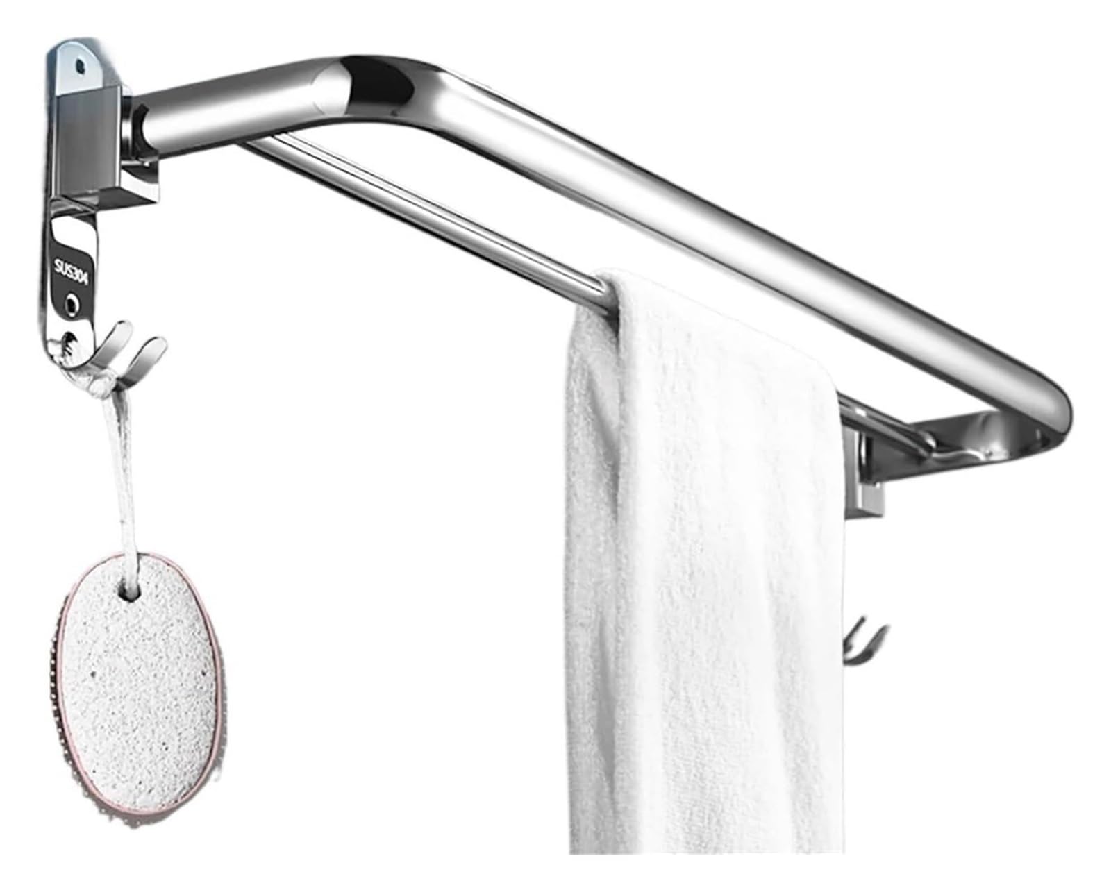 Self Adhesive Towel Rail Wall Mounted, 304 Stainless Steel Double Rod Towel Rail With Hook Wall Mount Chrome Multi-Room 39-59cm(39cm)