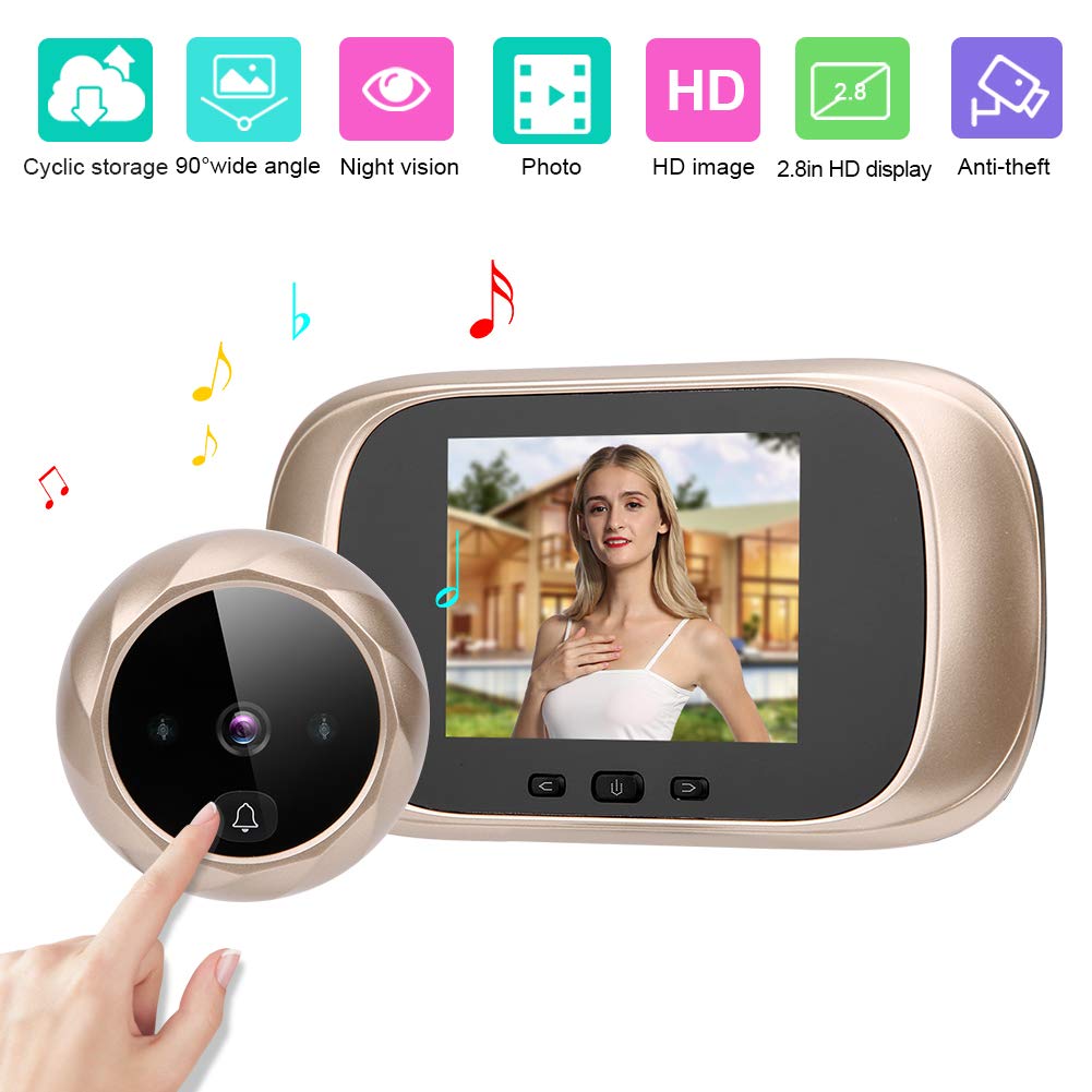 Tbest Spioncino digitale con schermo LCD TFT da 2,8 pollici, visione notturna a infrarossi, per porte da 35 a 110 mm di spessore 14-30 mm, con foro per porta ciclica