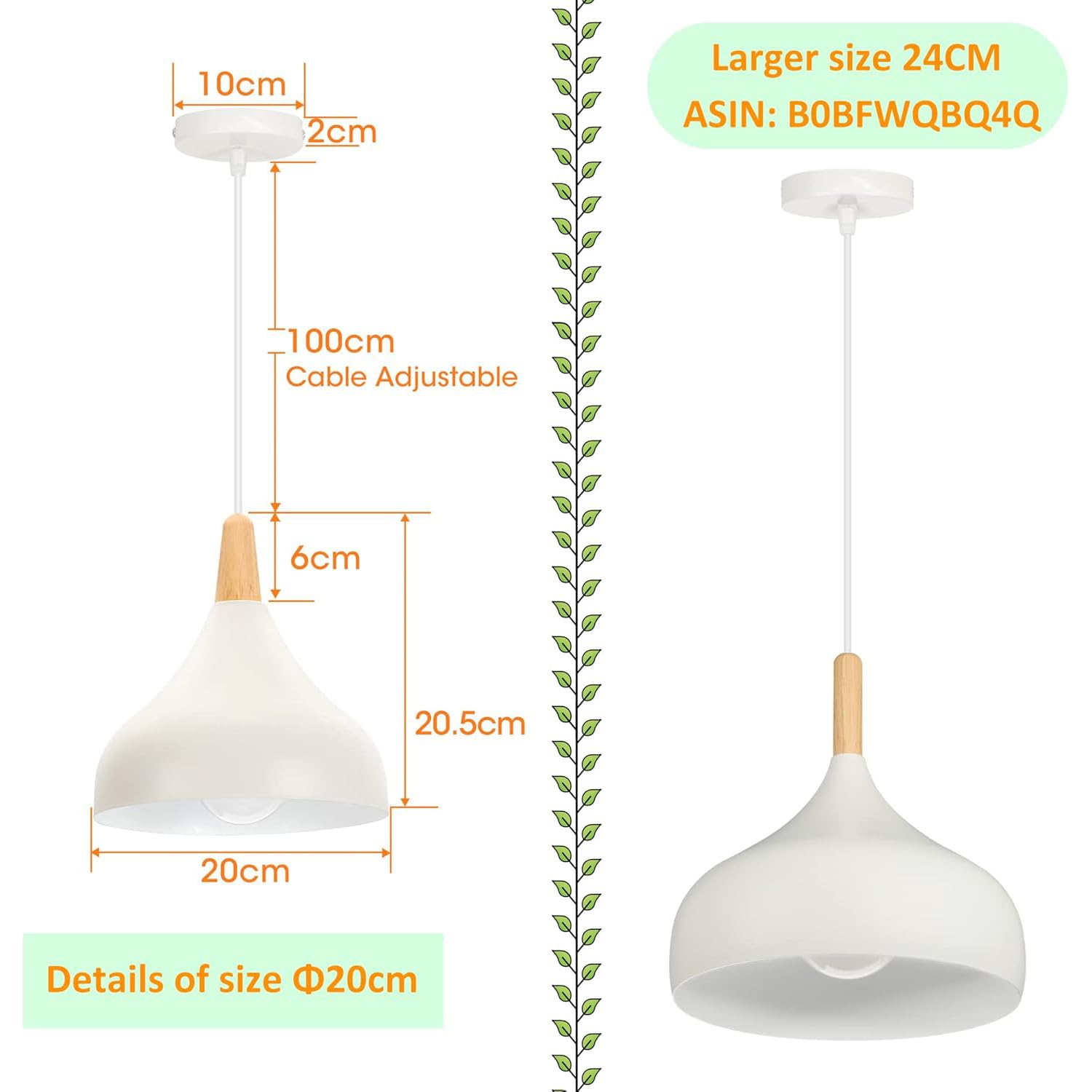 iDEGU 2 piezas Lámpara Colgante Moderna, 20CM Retro LED Lámpara de Techo en Madera y Metal Estilo Nordico Iluminación E27 Luz Colgante Interior para Comedor Salon Dormitorio (Blanco)