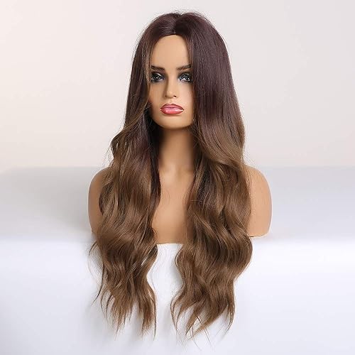Miniatura 7 de ISHINE Peluca rizada, peluca sintética de aspecto natural de parte media, pelucas largas y onduladas, pelucas de repuesto de cabello para uso