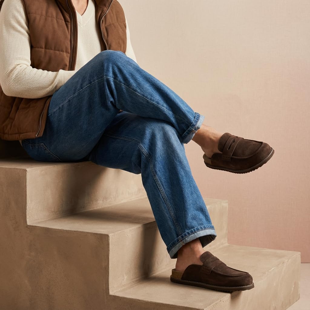CUSHIONAIRE Wally Loafer-Style Suede Clogs for Men, Slip-On Backless Indoor Outdoor Mens Shoes with Cushioned Footbed - Image 3