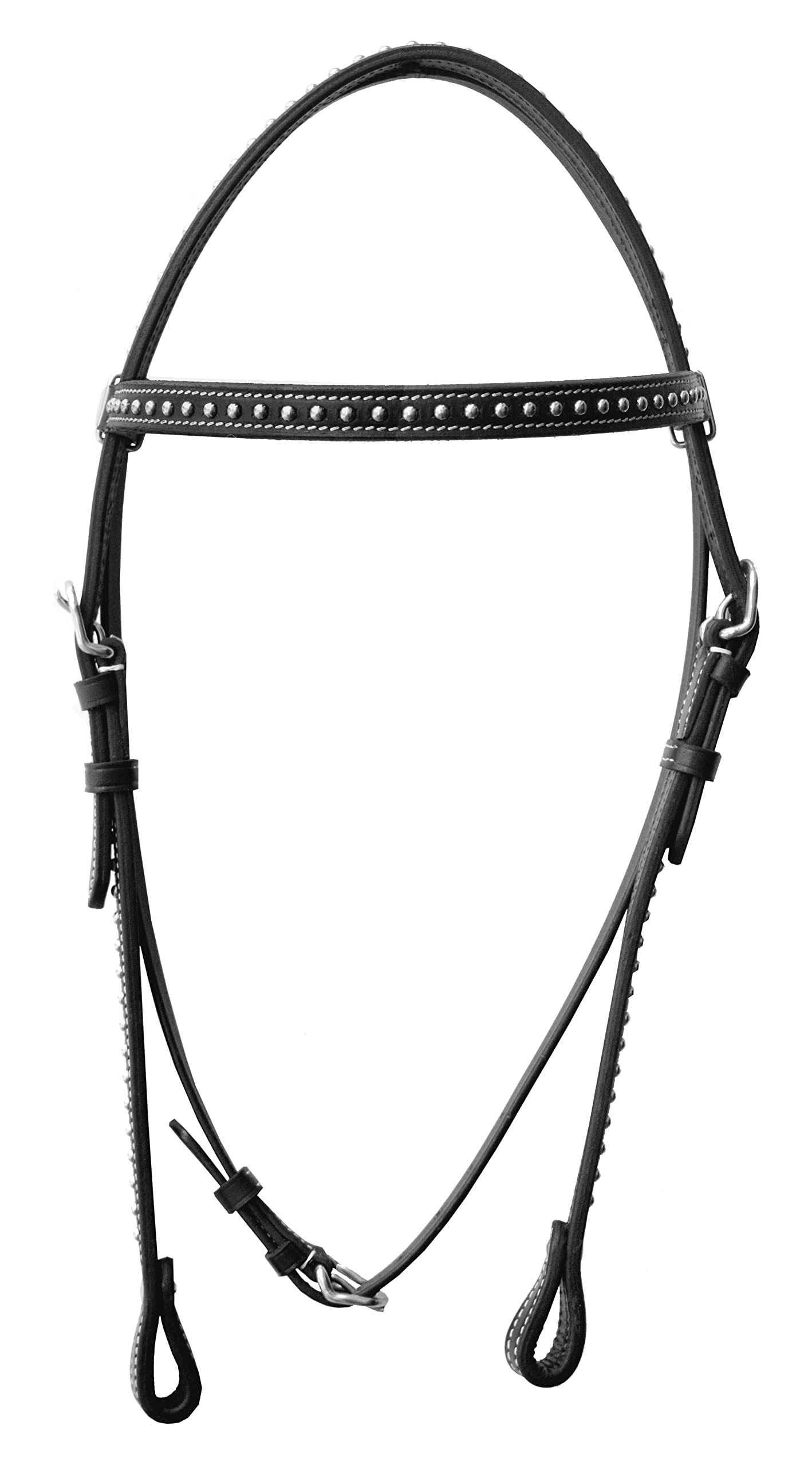 Horse Western Headstall Bridle Dark Brown Leather Headstall Design Stainless Steel Round Studs Straight Browband