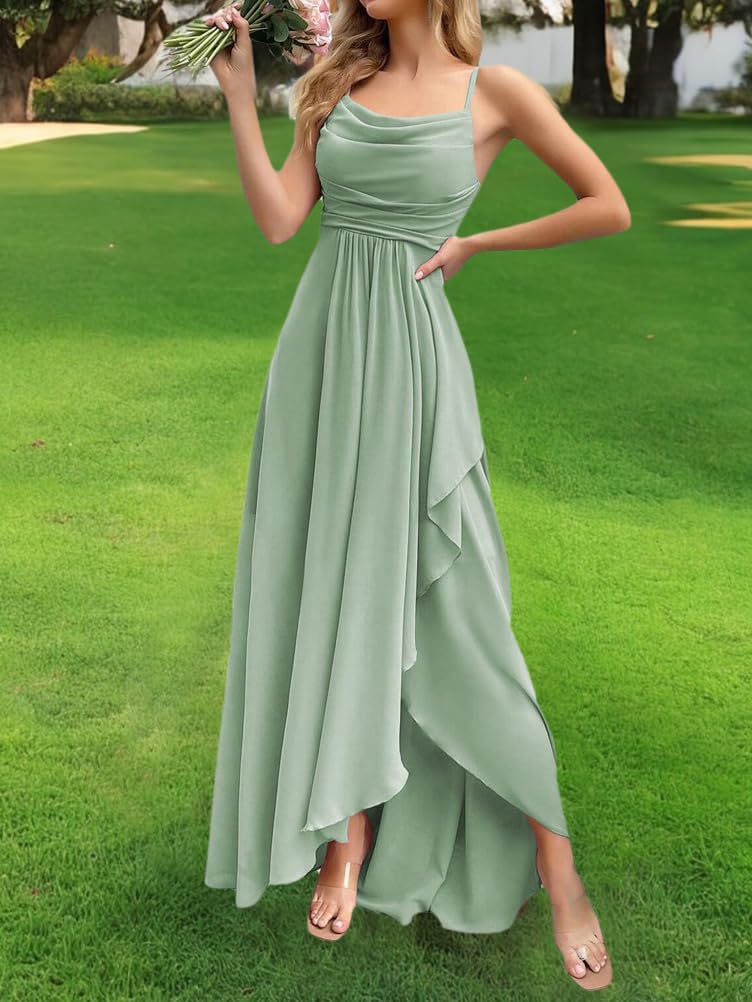 ORANDESIGNE Damen Abendkleider Elegant für Hochzeit Chiffon Abendkleid Lang Spaghettiträger Brautjungfernkleider Hi-Lo Kleid Hochzeitsgast Schlitz Cocktailkleid