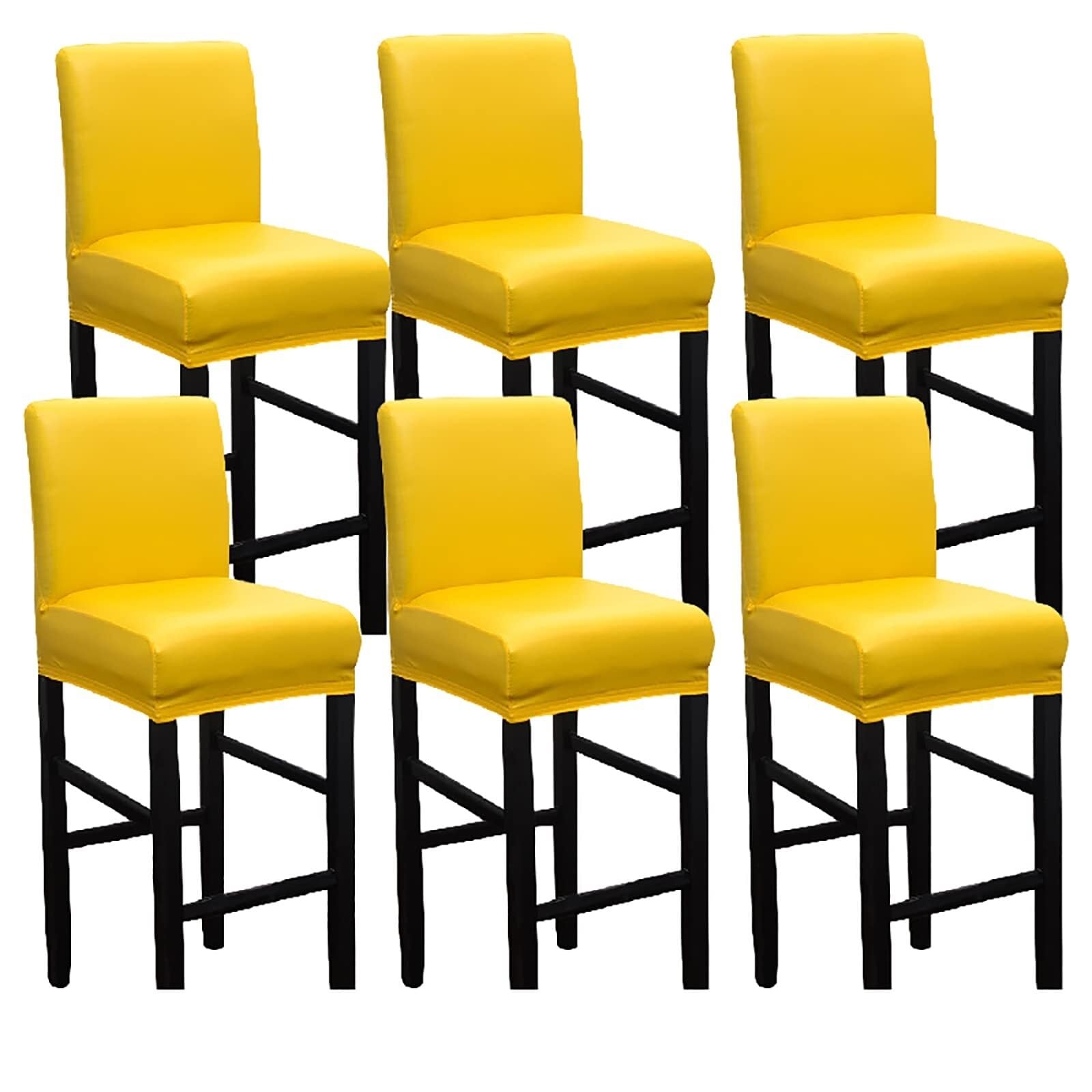 NMVAWIPT Waterproof Fabric Bar Stool Covers, Stretchy Slipcovers For Short Back Stools, For Kitchen, Cafe, Dining Room Decor(Yellow,6 pieces)