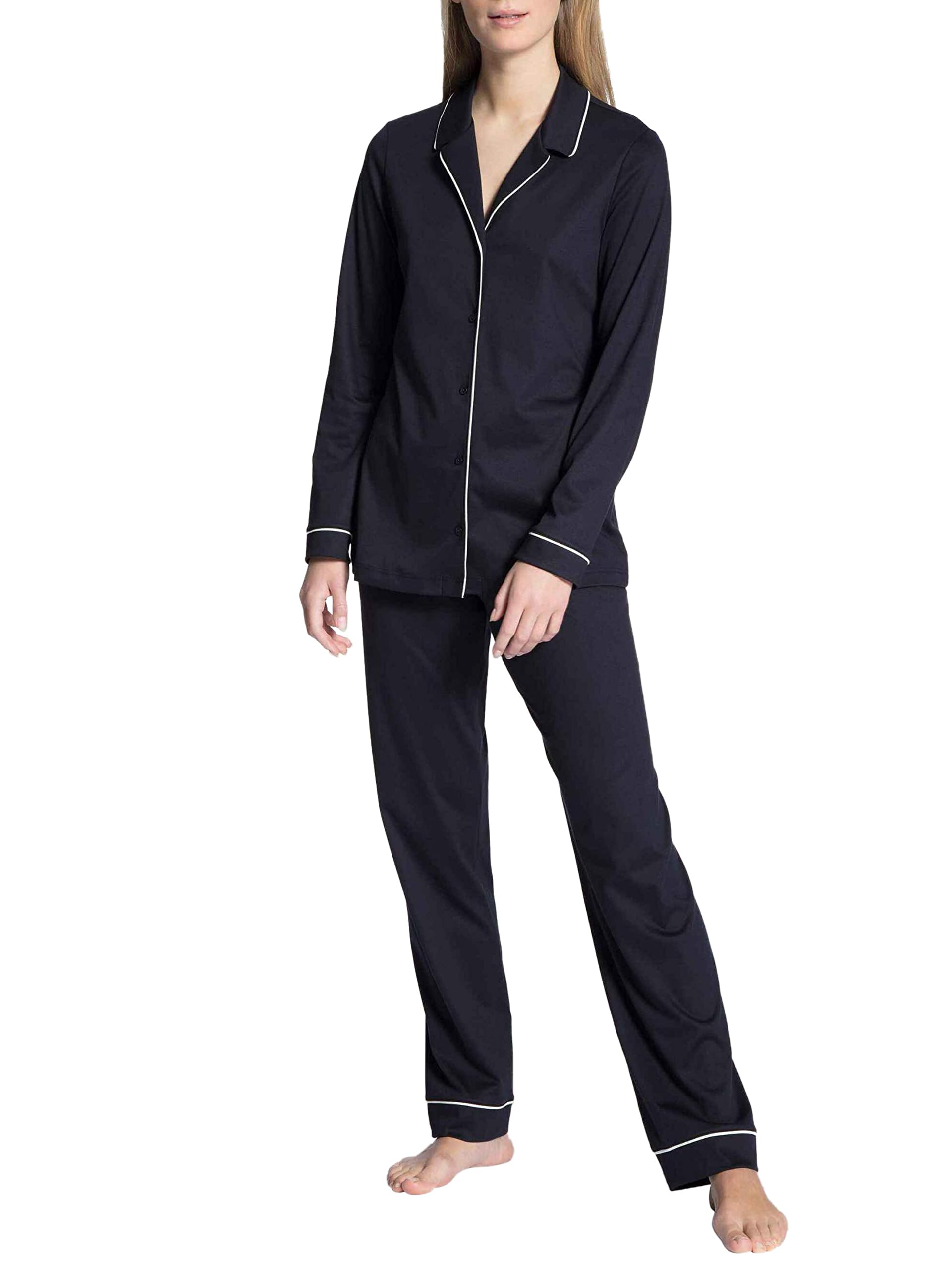 CALIDA Night Lovers Pyjama, durchgeknöpft Damen, aus 100% Supima-Baumwolle, mit stoffbezogenem Gummibund