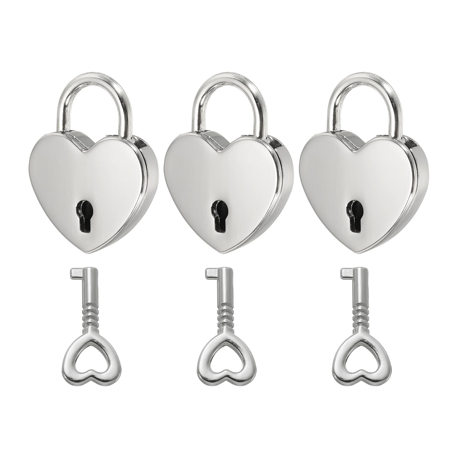 PATIKIL Mini Heart Lock with Key, (25 x 30 mm, Silver) (3 Pcs), Heart Shaped Padlock Metal Love Locks, Suit for - Lover Bridge/Anniversary/Diary Book/Handbag/Jewelry Box