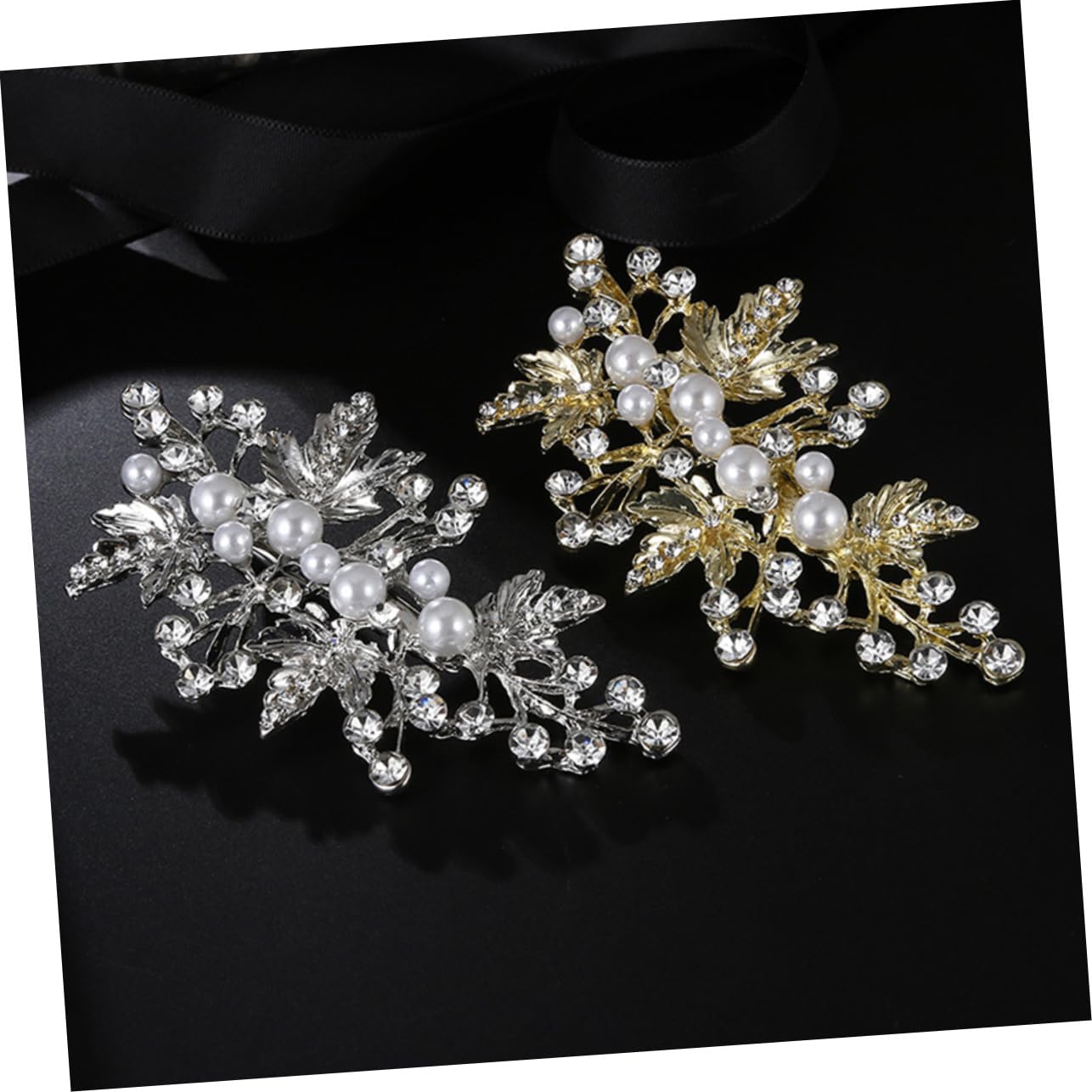Healeved 8pezzi Fermagli Per Perle Con Design Foglia Di Accessori Eleganti Per Sposa Clip Brillanti Con Strass Per Matrimoni e Feste