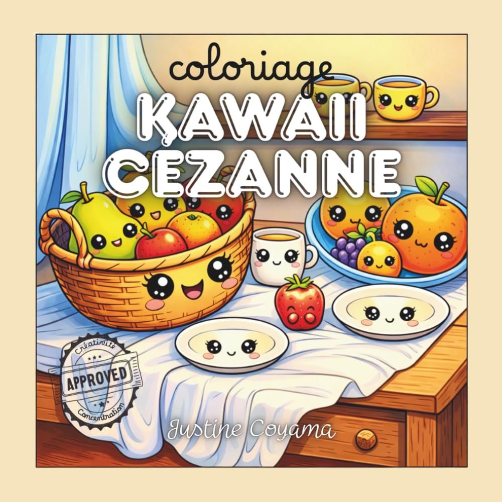 Coloriage Kawaii Cezanne: Fruits et natures mortes à colorier (Les Classiques en Kawaii)