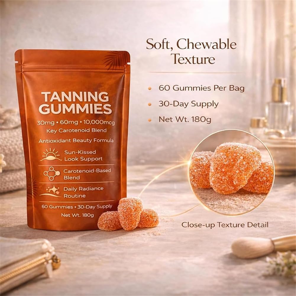 Lot de 2 gommes bronzantes pour bronzage rapide sans soleil, astaxanthine, bêta-carotène et lycopène avec vitamines C et E, améliorant le teint naturel de la peau